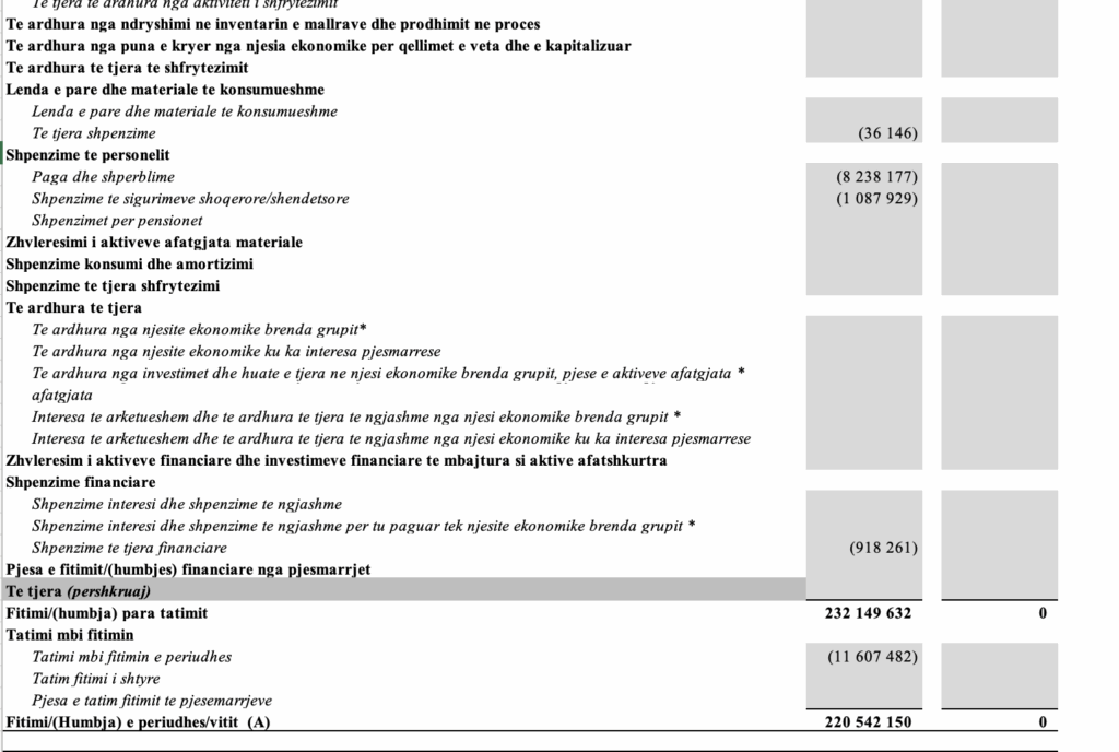 Tabela e bilancit te EA Solution per vitin 2023. Burimi: QKB
