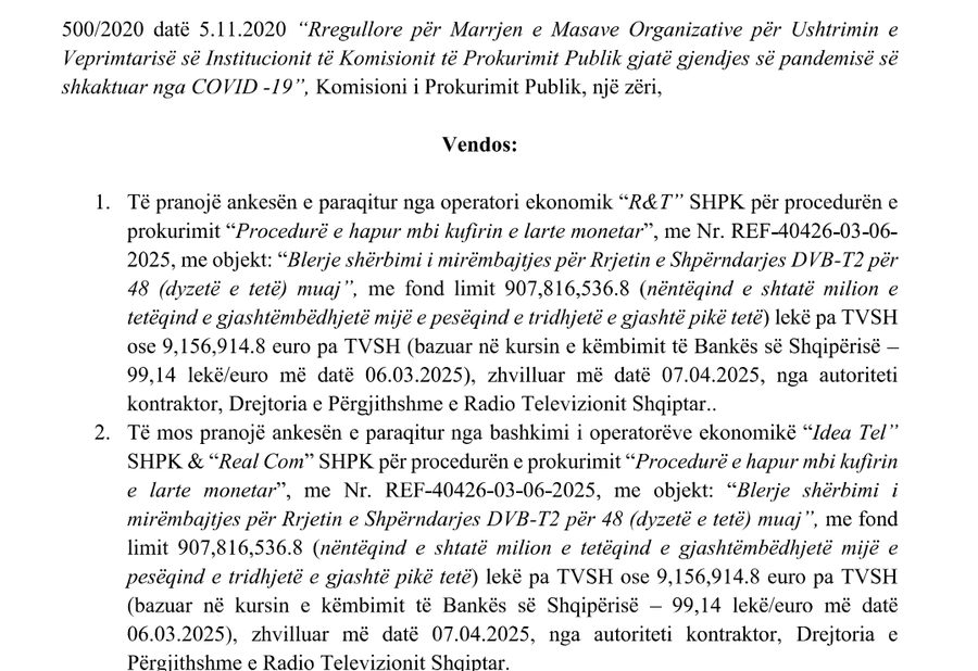Vendimi i KPP per shpalljen e Renis Tershanes fitues 