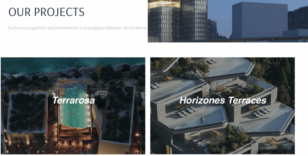 Projektet e tjera, publikuar në faqen e kompanisë G&E Investment