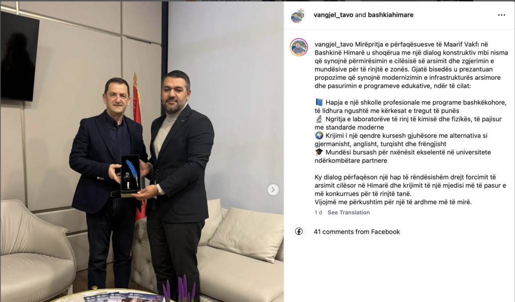 Postimi i Vangjel Tavos në rrjetet sociale 