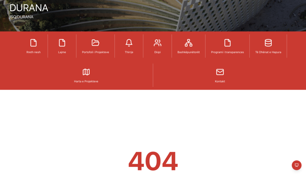 Faqja e Koporates se Investimeve dhe linku ku duhej te ishin te dhenat mbi projektin DURANA. Aksesuar nga skyweb.al me datë 12 janar, ora 08:45 