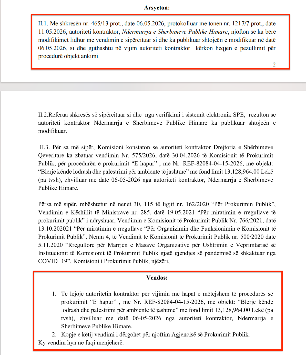 Vendimi i KPP qe lejon vijimin e procedurave pas ndryshimeve 