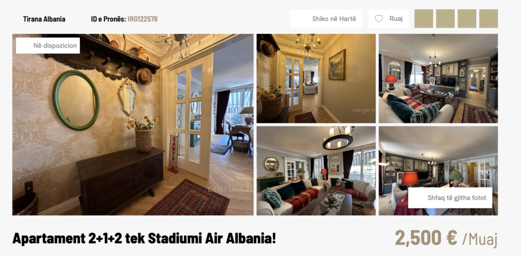 Apartament me qira i listuar nga Century 21 ne zonen e stadiumit Air Albania, me nje hapesire me te vogel se e zonjes Karcanaj