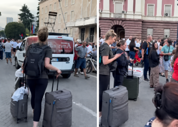 FOTO LAJM/ Direkt nga aeroporti në protestë, pamje të pazakonta të turistëve sot në Tiranë